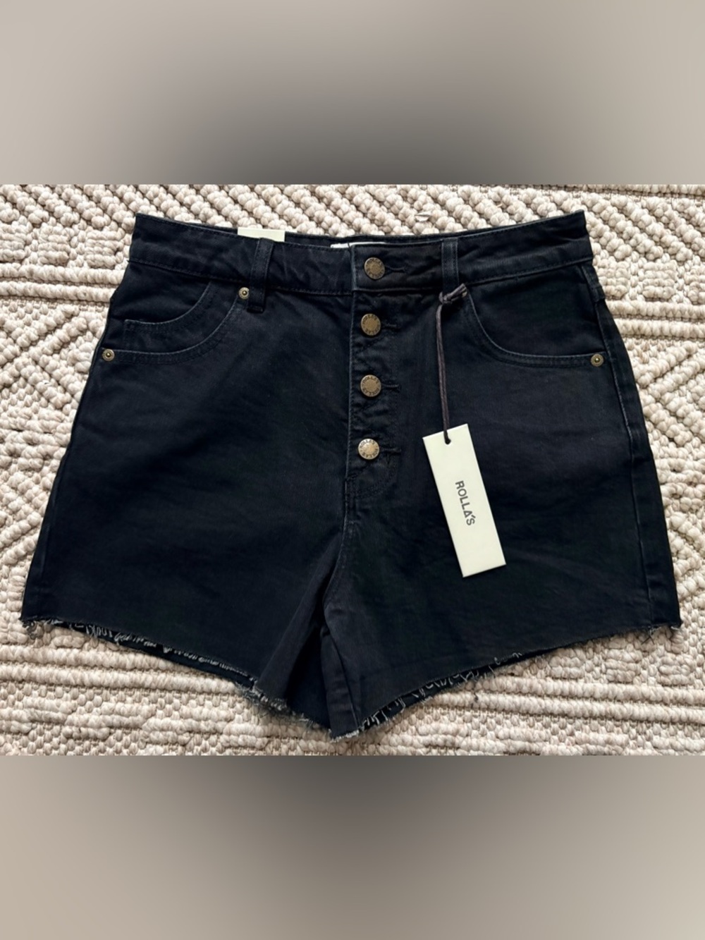 Rollas Original High Rise Cut Off Denim Shorts Black Size 27 NWT